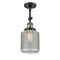 Stanton Semi-Flush Mount shown in the Black Antique Brass finish with a Clear Wire Mesh shade