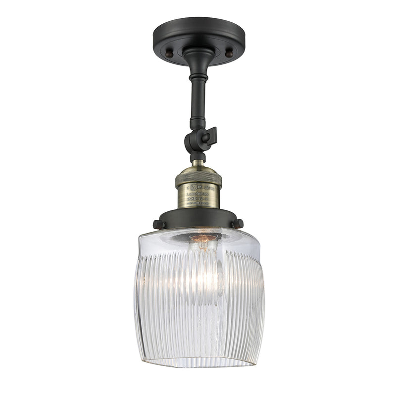 Colton Semi-Flush Mount shown in the Black Antique Brass finish with a Clear Halophane shade