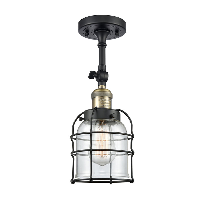 Bell Cage Semi-Flush Mount shown in the Black Antique Brass finish with a Clear shade