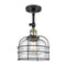 Bell Cage Semi-Flush Mount shown in the Black Antique Brass finish with a Clear shade