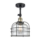 Bell Cage Semi-Flush Mount shown in the Black Antique Brass finish with a Seedy shade