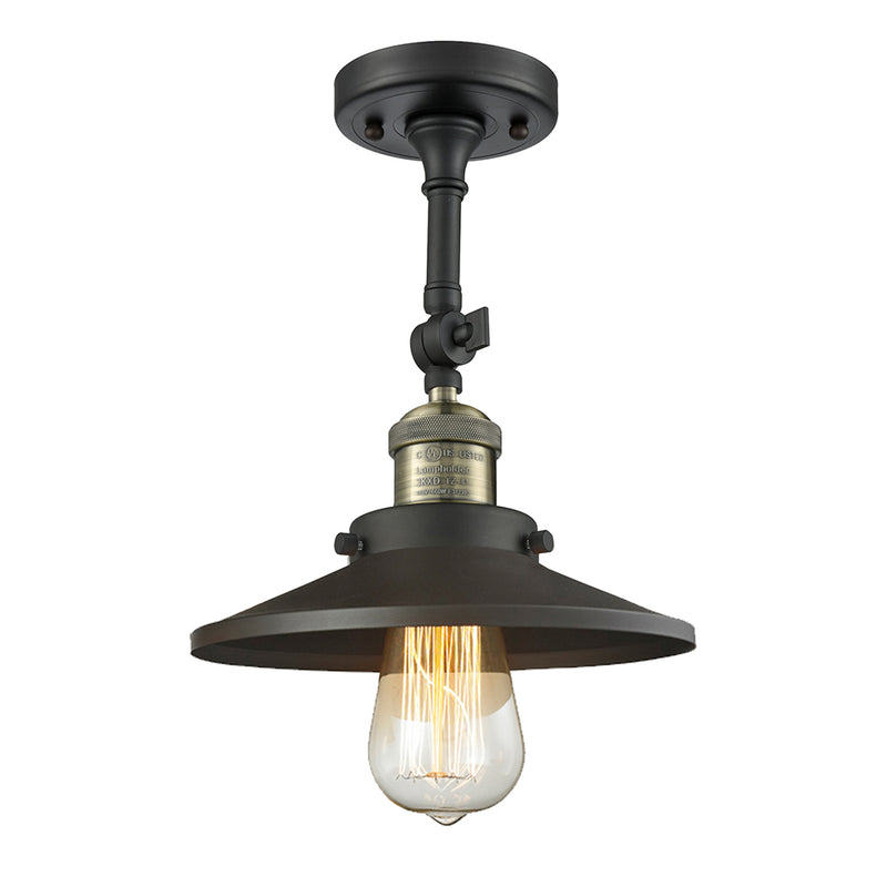 Railroad Semi-Flush Mount shown in the Black Antique Brass finish with a Matte Black shade