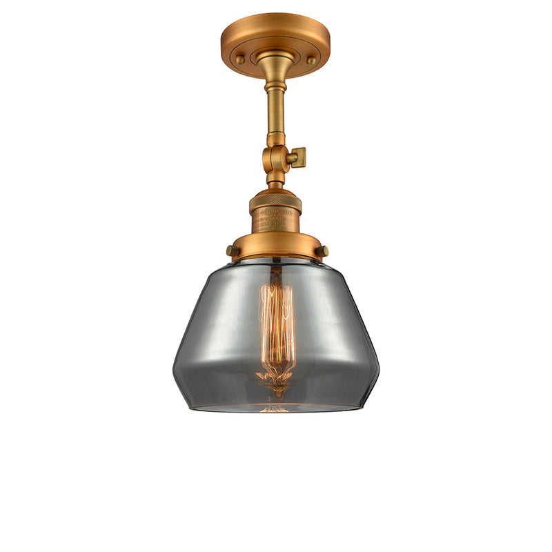 Fulton Semi-Flush Mount shown in the Brushed Brass finish with a Plated Smoke shade