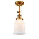 Canton Semi-Flush Mount shown in the Brushed Brass finish with a Matte White shade