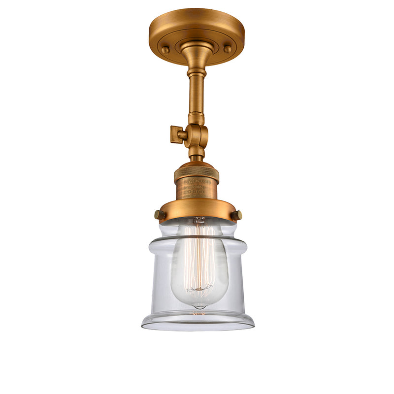 Canton Semi-Flush Mount shown in the Brushed Brass finish with a Clear shade