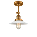 Halophane Semi-Flush Mount shown in the Brushed Brass finish with a Matte White Halophane shade