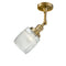 Colton Semi-Flush Mount shown in the Brushed Brass finish with a Clear Halophane shade