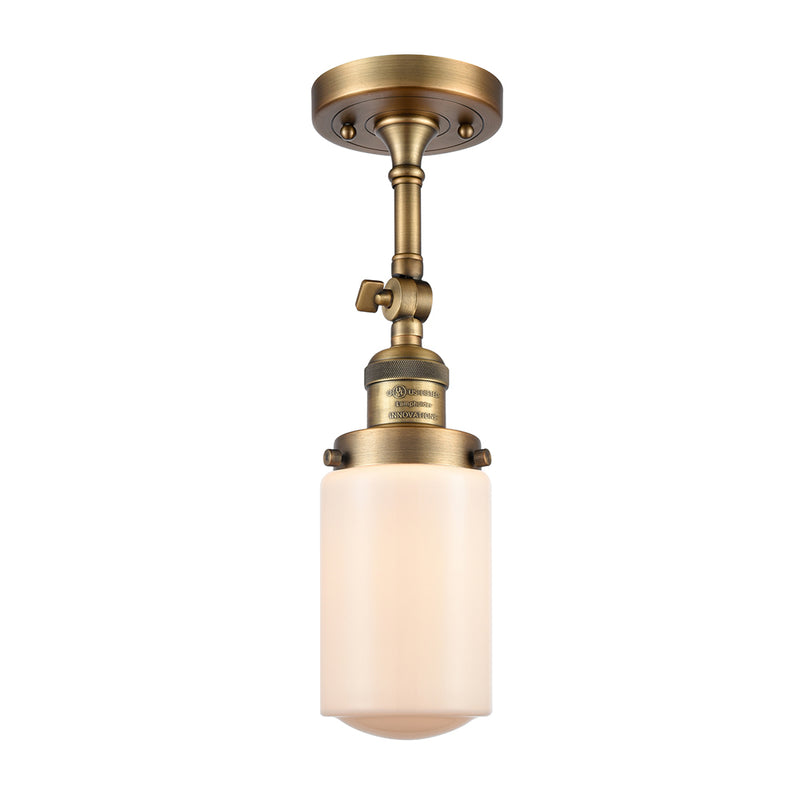 Dover Semi-Flush Mount shown in the Brushed Brass finish with a Matte White shade