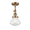 Olean Semi-Flush Mount shown in the Brushed Brass finish with a Seedy shade