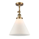 Cone Semi-Flush Mount shown in the Brushed Brass finish with a Matte White shade