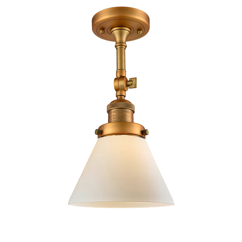 Cone Semi-Flush Mount shown in the Brushed Brass finish with a Matte White shade