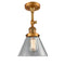 Cone Semi-Flush Mount shown in the Brushed Brass finish with a Clear shade