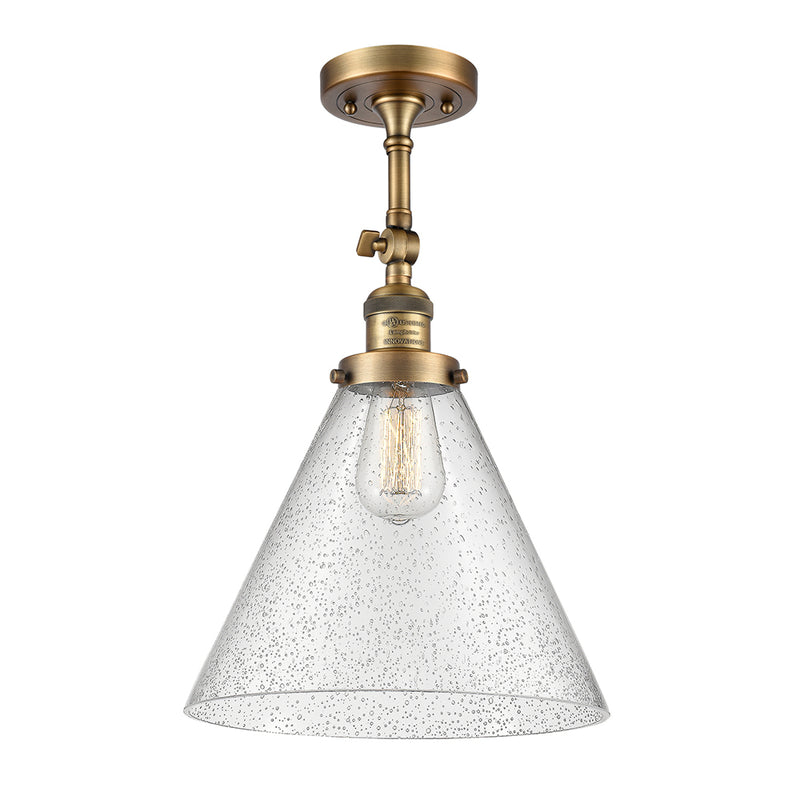 Cone Semi-Flush Mount shown in the Brushed Brass finish with a Seedy shade