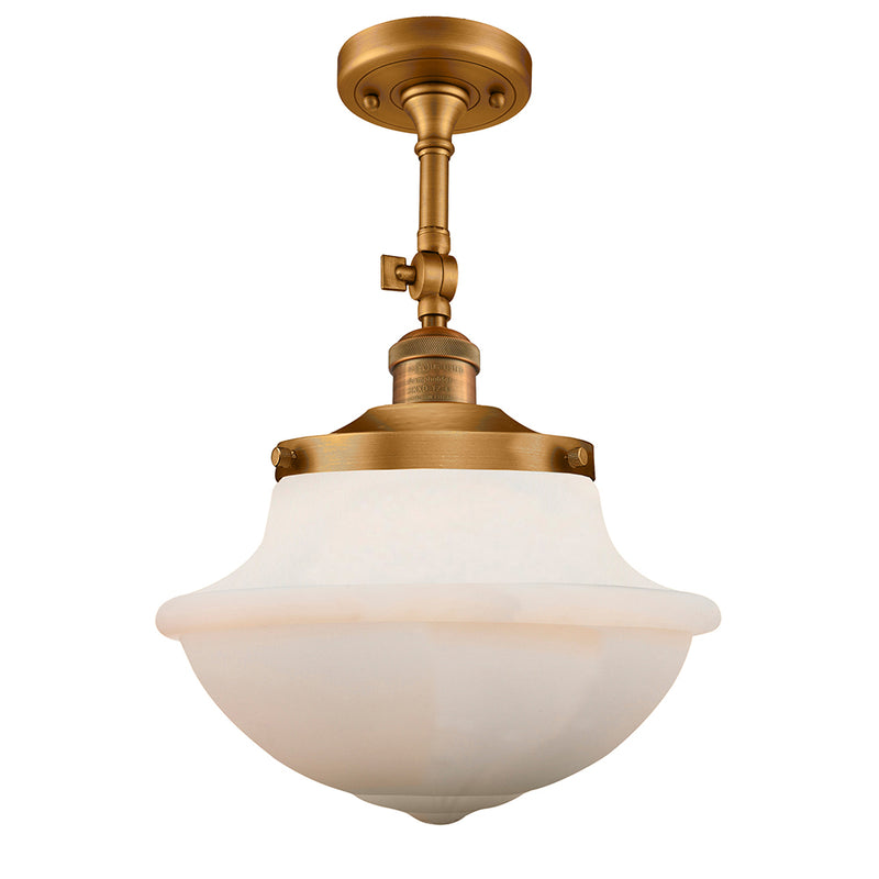 Oxford Semi-Flush Mount shown in the Brushed Brass finish with a Matte White shade