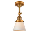 Cone Semi-Flush Mount shown in the Brushed Brass finish with a Matte White shade