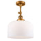 Bell Semi-Flush Mount shown in the Brushed Brass finish with a Matte White shade