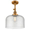 Bell Semi-Flush Mount shown in the Brushed Brass finish with a Seedy shade