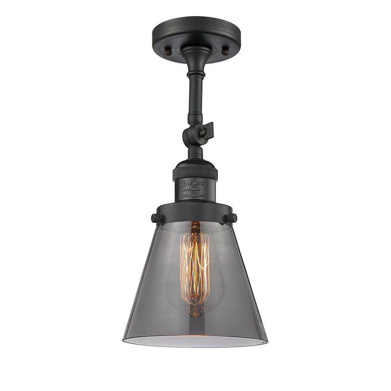 Cone Semi-Flush Mount shown in the Matte Black finish with a Plated Smoke shade