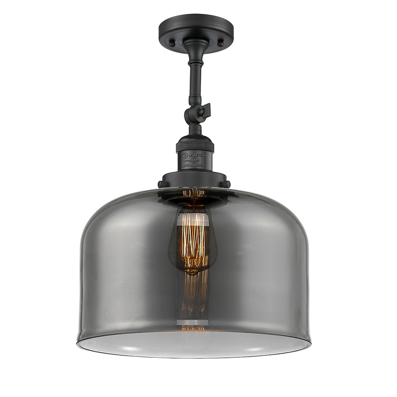 Bell Semi-Flush Mount shown in the Matte Black finish with a Plated Smoke shade