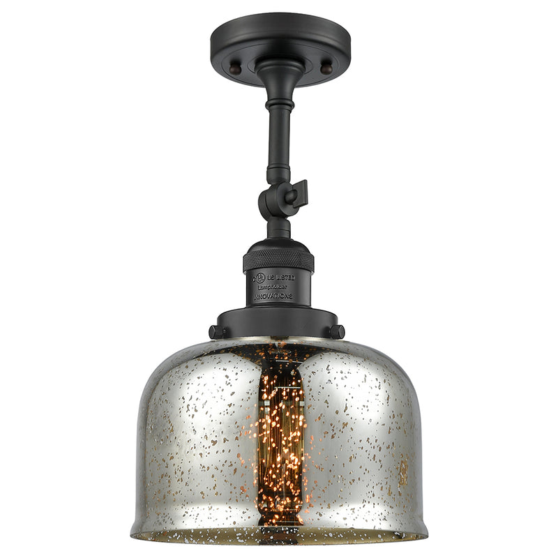 Bell Semi-Flush Mount shown in the Matte Black finish with a Silver Plated Mercury shade