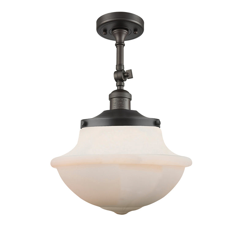 Oxford Semi-Flush Mount shown in the Oil Rubbed Bronze finish with a Matte White shade