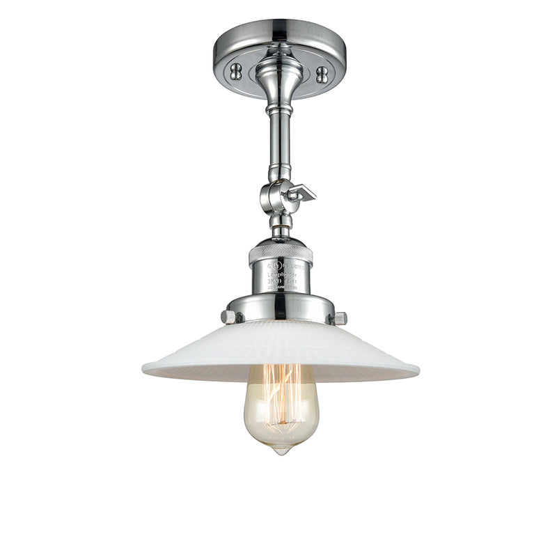 Halophane Semi-Flush Mount shown in the Polished Chrome finish with a Matte White Halophane shade