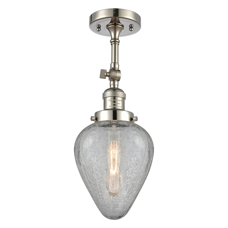 Geneseo Semi-Flush Mount shown in the Polished Nickel finish with a Clear Crackled shade