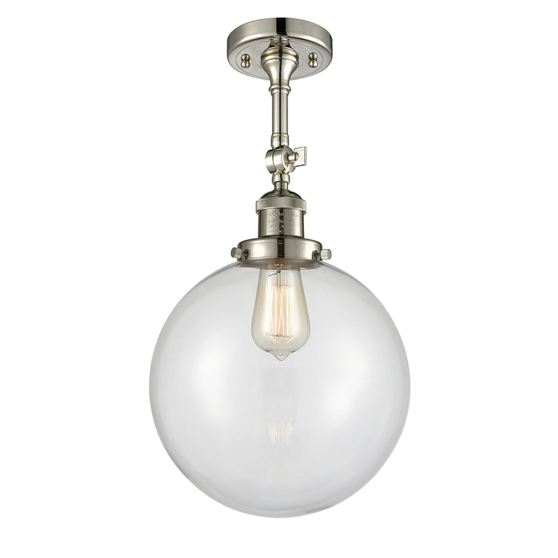 Beacon Semi-Flush Mount shown in the Polished Nickel finish with a Clear shade