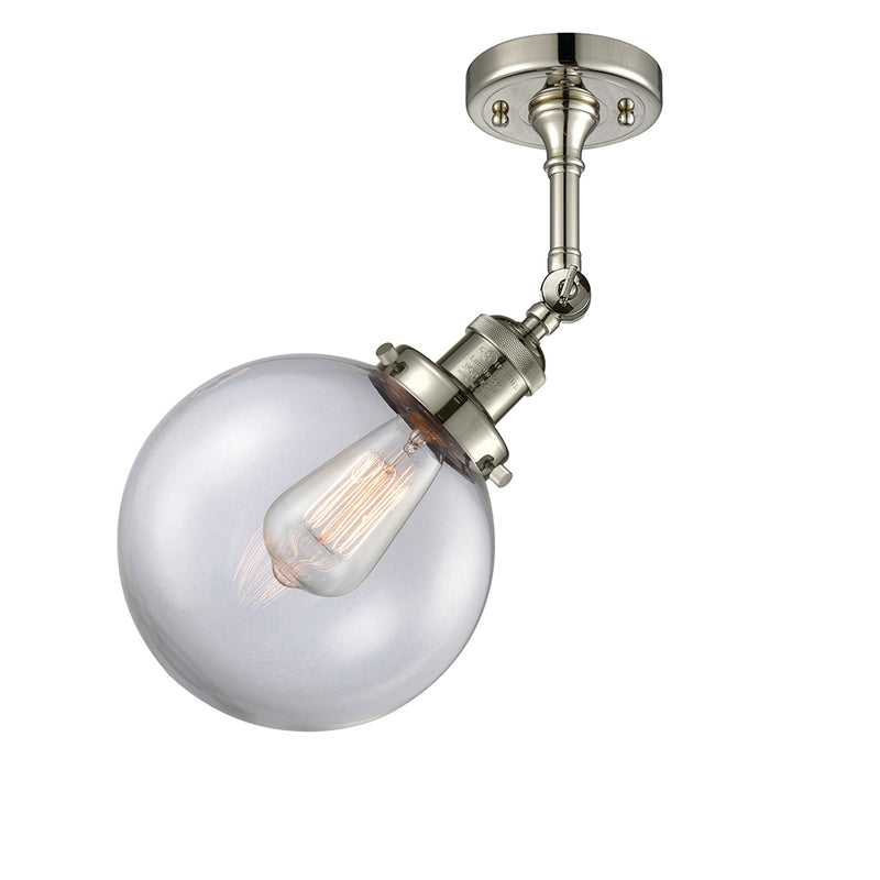 Beacon Semi-Flush Mount shown in the Polished Nickel finish with a Clear shade