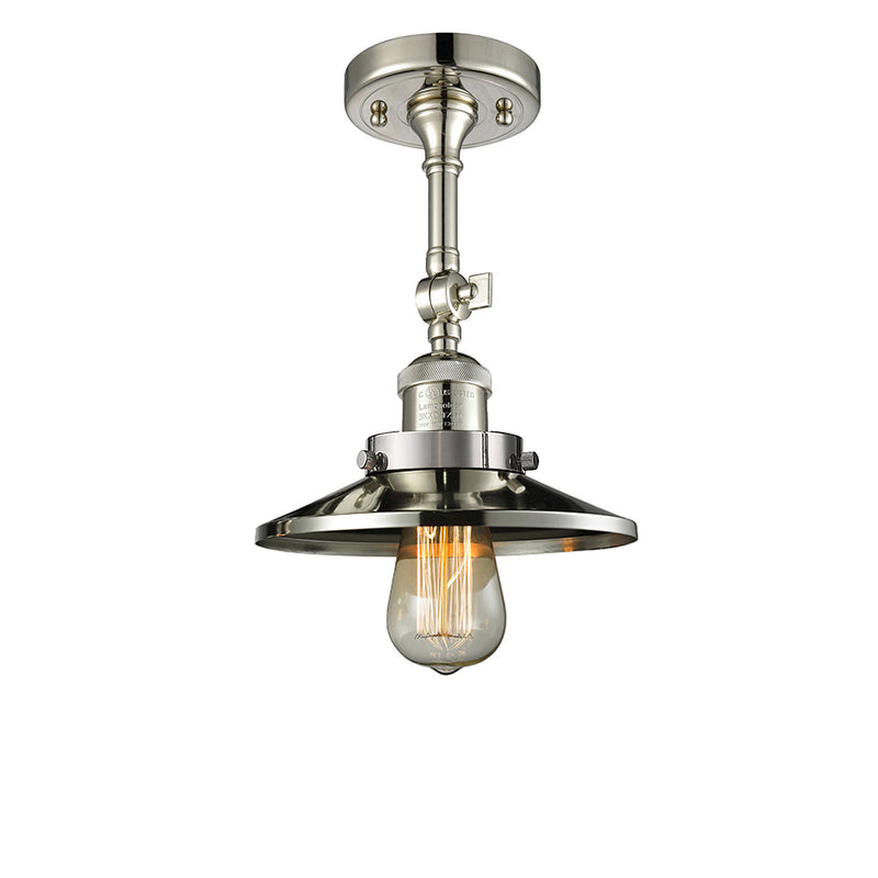 Railroad Semi-Flush Mount shown in the Polished Nickel finish with a Polished Nickel shade