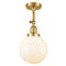 Beacon Semi-Flush Mount shown in the Satin Gold finish with a Matte White shade