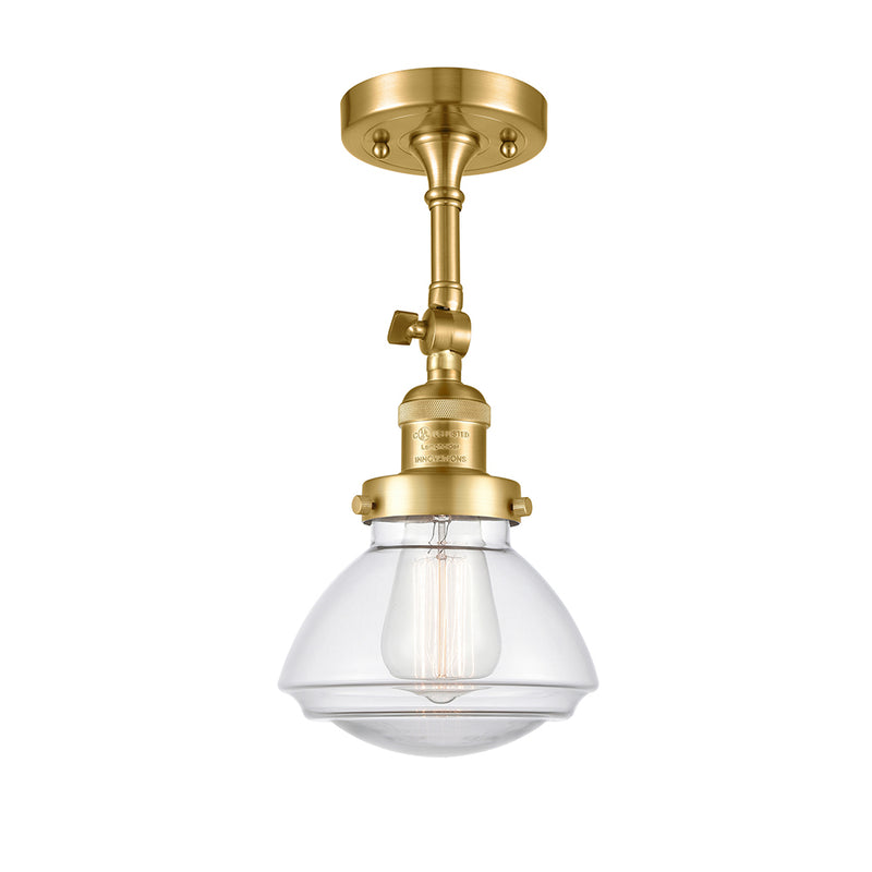 Olean Semi-Flush Mount shown in the Satin Gold finish with a Clear shade