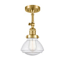 Olean Semi-Flush Mount shown in the Satin Gold finish with a Seedy shade