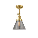 Cone Semi-Flush Mount shown in the Satin Gold finish with a Plated Smoke shade