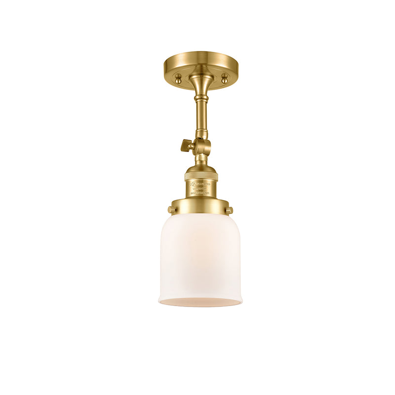 Bell Semi-Flush Mount shown in the Satin Gold finish with a Matte White shade