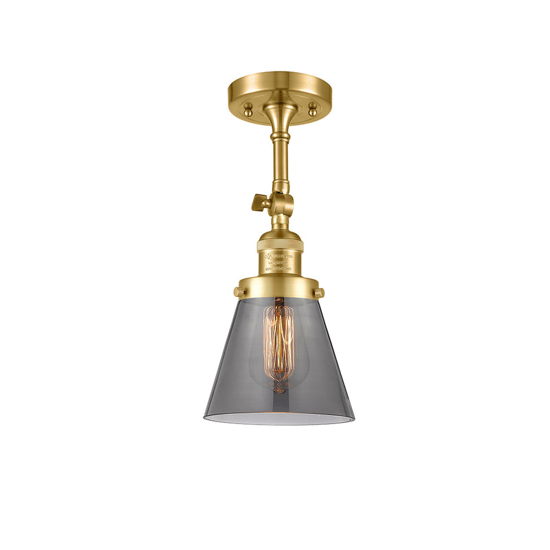 Cone Semi-Flush Mount shown in the Satin Gold finish with a Plated Smoke shade