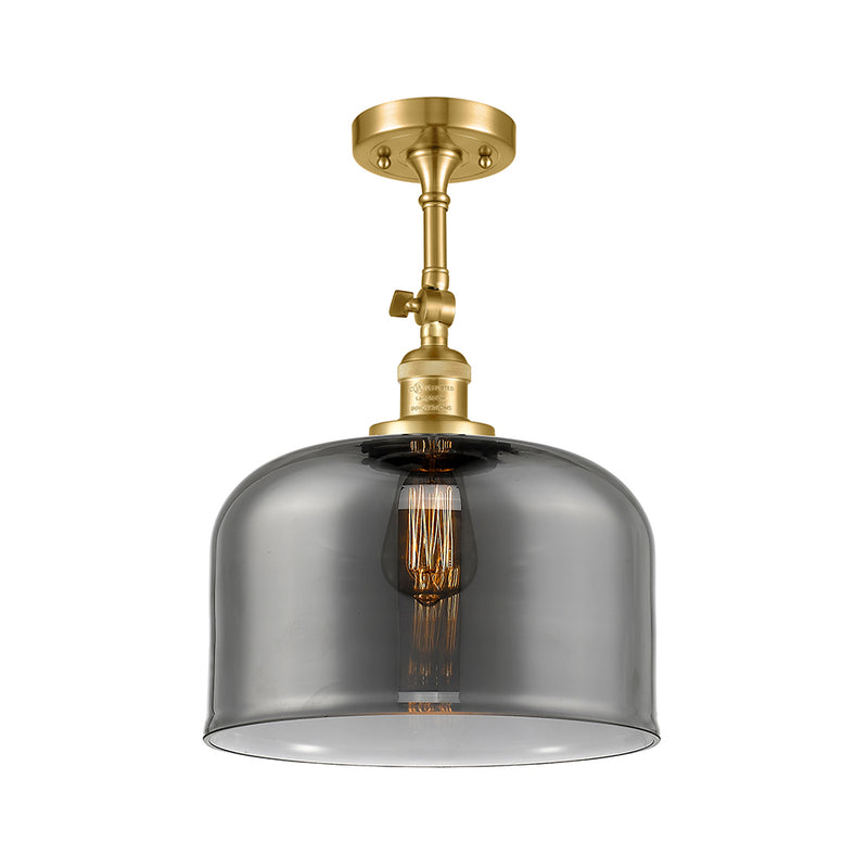 Bell Semi-Flush Mount shown in the Satin Gold finish with a Plated Smoke shade