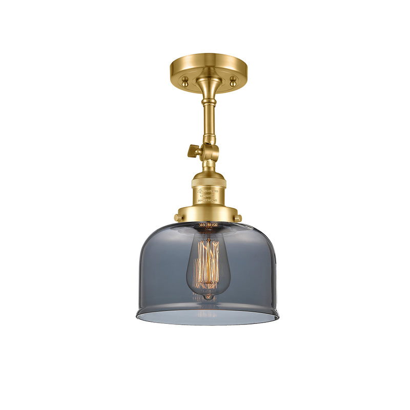 Bell Semi-Flush Mount shown in the Satin Gold finish with a Plated Smoke shade