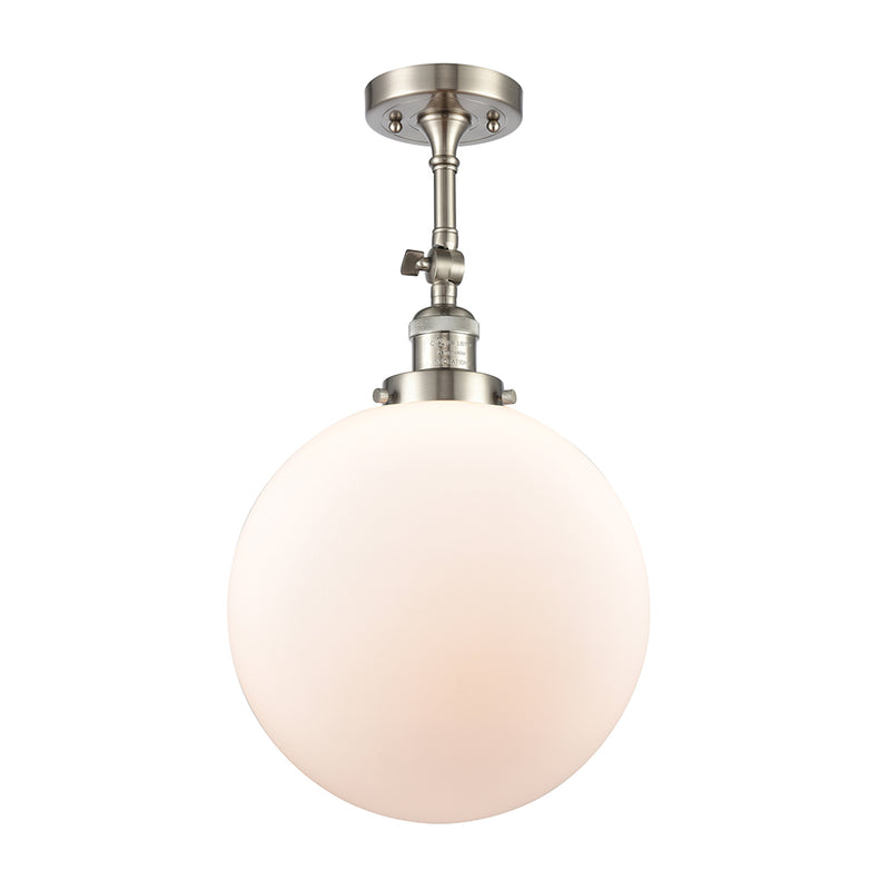 Beacon Semi-Flush Mount shown in the Brushed Satin Nickel finish with a Matte White shade