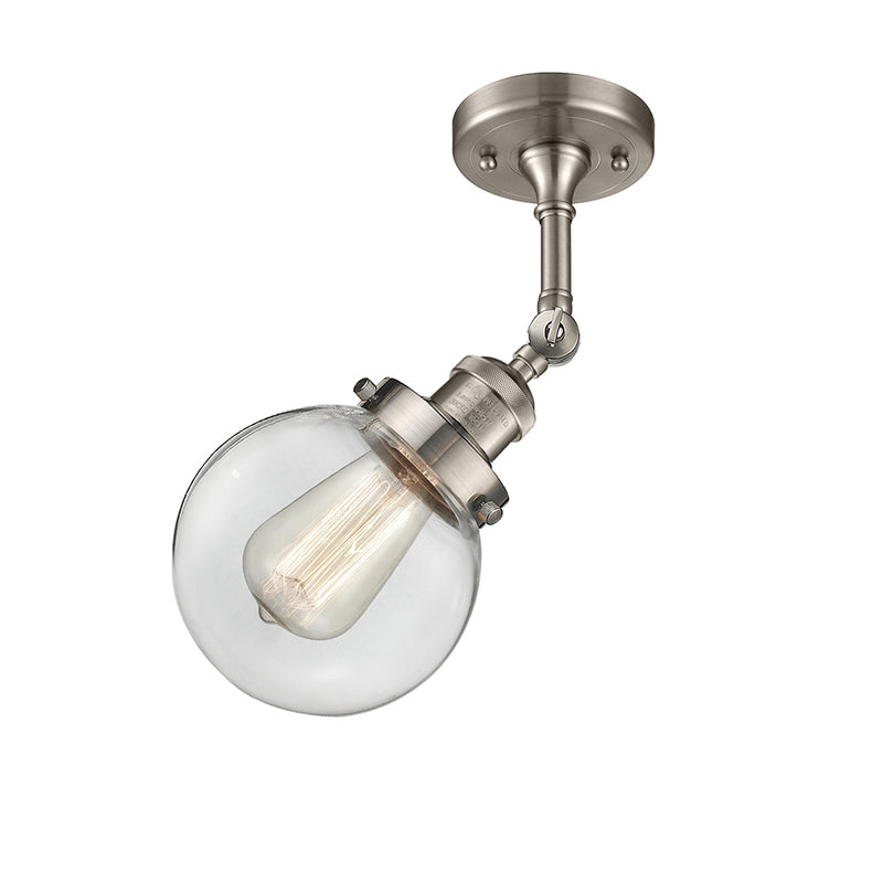 Beacon Semi-Flush Mount shown in the Brushed Satin Nickel finish with a Clear shade