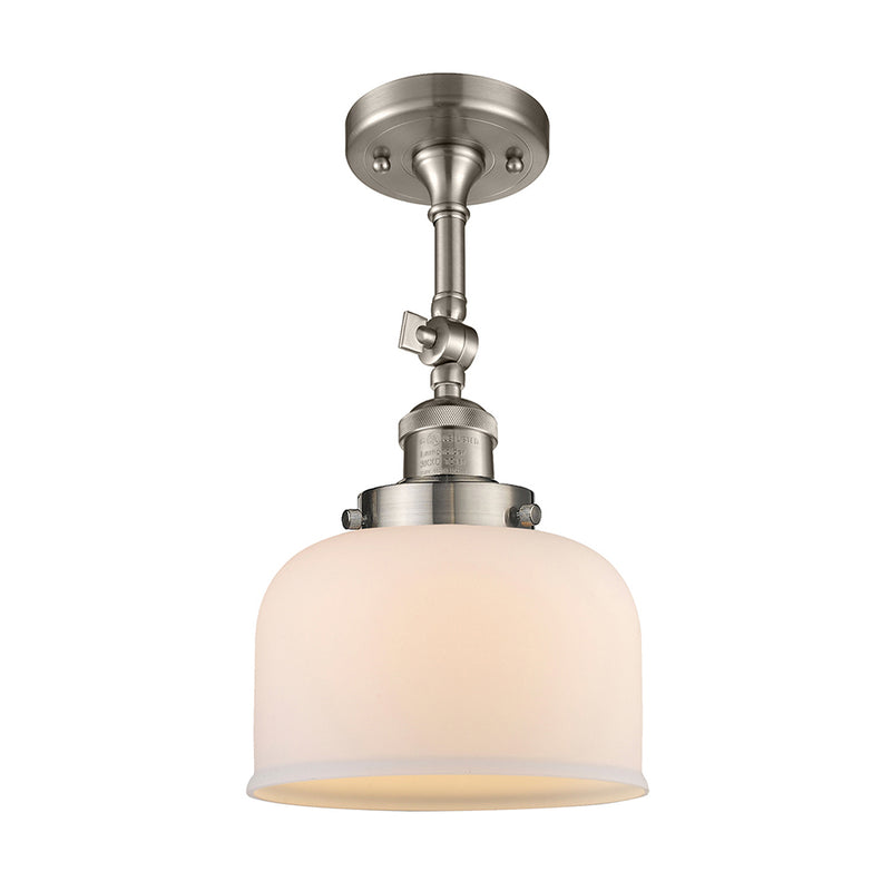 Bell Semi-Flush Mount shown in the Brushed Satin Nickel finish with a Matte White shade