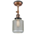 Stanton Semi-Flush Mount shown in the Antique Copper finish with a Clear Wire Mesh shade