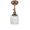 Colton Semi-Flush Mount shown in the Antique Copper finish with a Clear Halophane shade