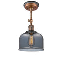 Bell Semi-Flush Mount shown in the Antique Copper finish with a Plated Smoke shade