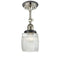 Colton Semi-Flush Mount shown in the Polished Nickel finish with a Clear Halophane shade