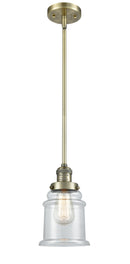 Innovations Lighting Canton 1-100 watt 6.5 inch Antique Brass Mini Pendant with Clear glass and Solid Brass Hang Straight Swivel 201SABG182