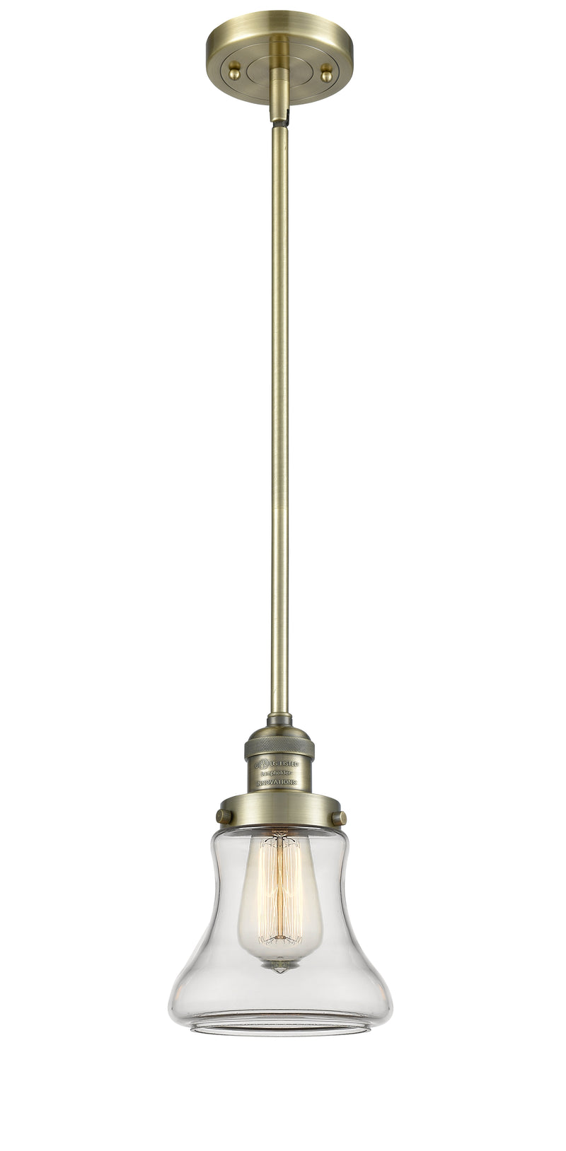 Innovations Lighting Bellmont 1-100 watt 6.5 inch Antique Brass Mini Pendant with Clear glass and Solid Brass Hang Straight Swivel 201SABG192