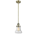 Bellmont Mini Pendant shown in the Antique Brass finish with a Seedy shade