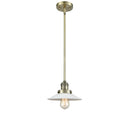 Halophane Mini Pendant shown in the Antique Brass finish with a Matte White Halophane shade