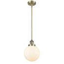 Beacon Mini Pendant shown in the Antique Brass finish with a Matte White shade